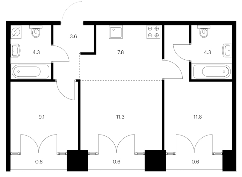 2-комнатная квартира 54 м², 9/9 эт., ЖК «Лермонтовский 54»